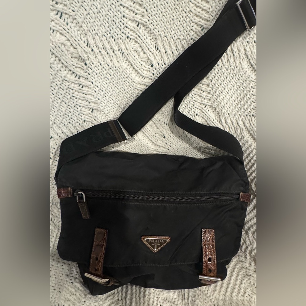 Prada Black and Brown Messenger Bag